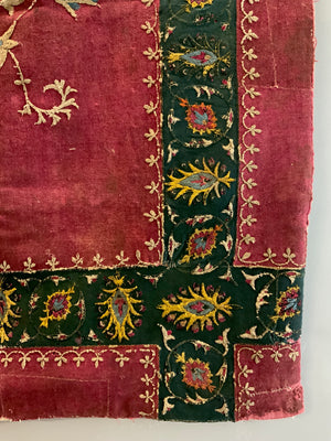 Tibetan coverlet silk embroidery on a felted wool cloth (126 x 103cm)