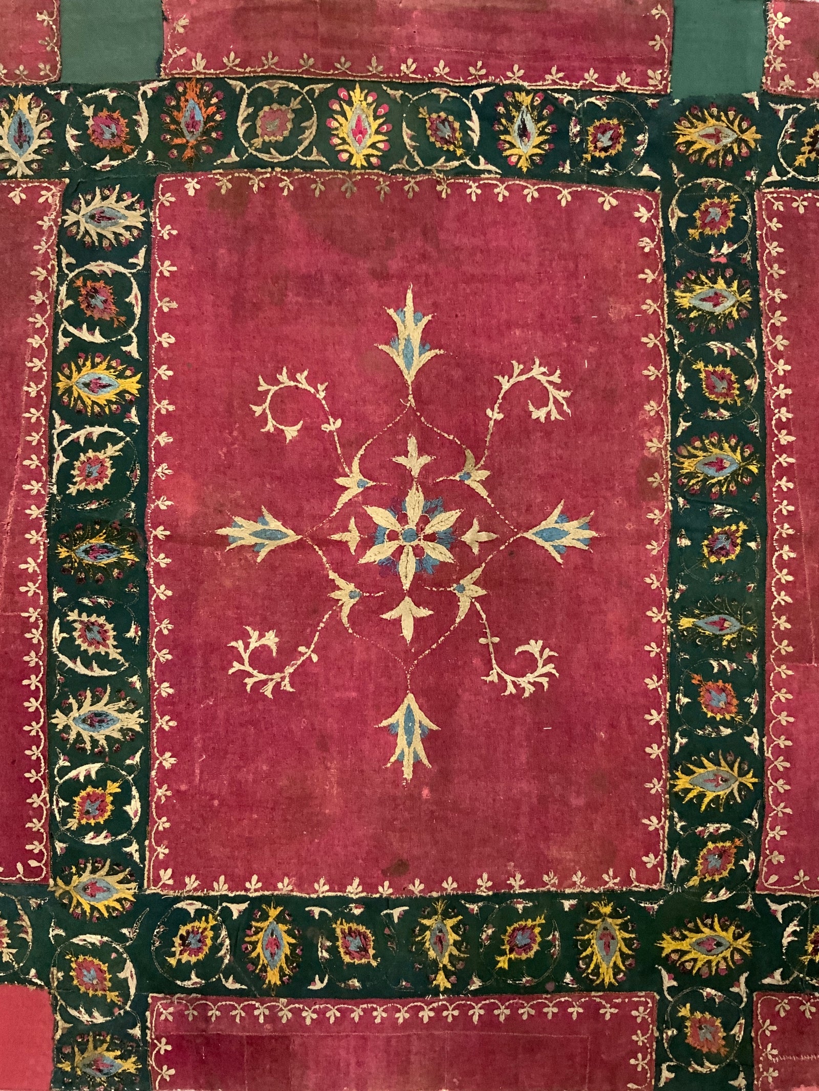 Tibetan coverlet silk embroidery on a felted wool cloth (126 x 103cm)