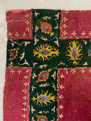 Tibetan coverlet silk embroidery on a felted wool cloth (126 x 103cm)