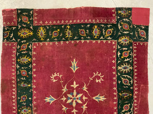 Tibetan coverlet silk embroidery on a felted wool cloth (126 x 103cm)