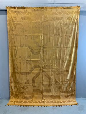 Golden Art deco lined silk drape with tassels (254 x 174cm)
