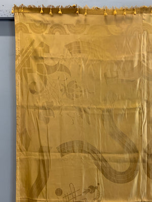 Golden Art deco lined silk drape with tassels (254 x 174cm)