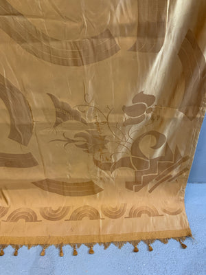 Golden Art deco lined silk drape with tassels (254 x 174cm)