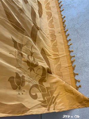 Golden Art deco lined silk drape with tassels (254 x 174cm)