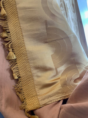 Golden Art deco lined silk drape with tassels (254 x 174cm)