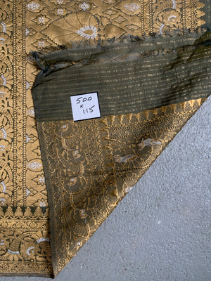 Indian green sari / saree with yellow gold brocade (500 x 115cm)