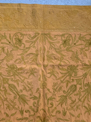 Portuguese antique silk embroidered wool cover (164 x 154cm)