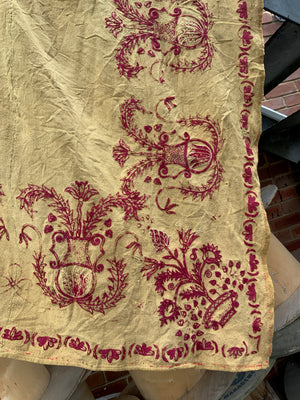 Iberian monogrammed antique wool embroidered coverlet (234 x 204cm)