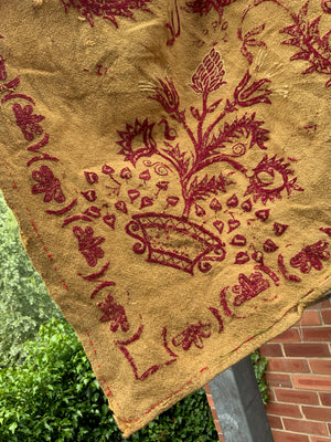 Iberian monogrammed antique wool embroidered coverlet (234 x 204cm)