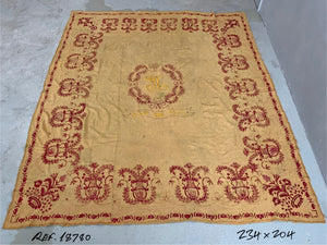 Iberian monogrammed antique wool embroidered coverlet (234 x 204cm)