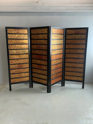 Four fold screen with Burmese lacquered Kammavaca sutras (182 x 64cm)