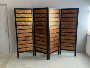 Four fold screen with Burmese lacquered Kammavaca sutras (182 x 64cm)