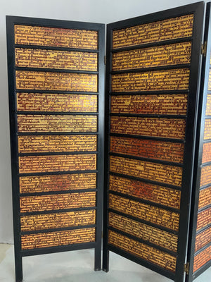 Four fold screen with Burmese lacquered Kammavaca sutras (182 x 64cm)
