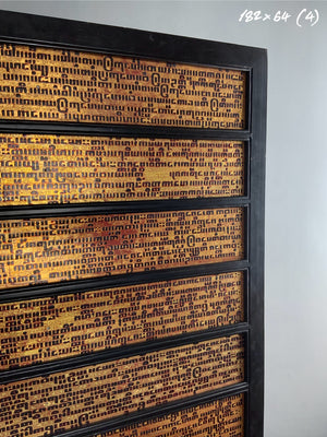 Four fold screen with Burmese lacquered Kammavaca sutras (182 x 64cm)