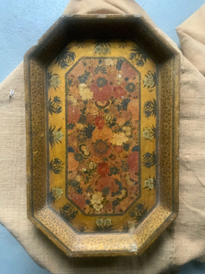 Kashmir antique painted wood tray (28 x 18cm)