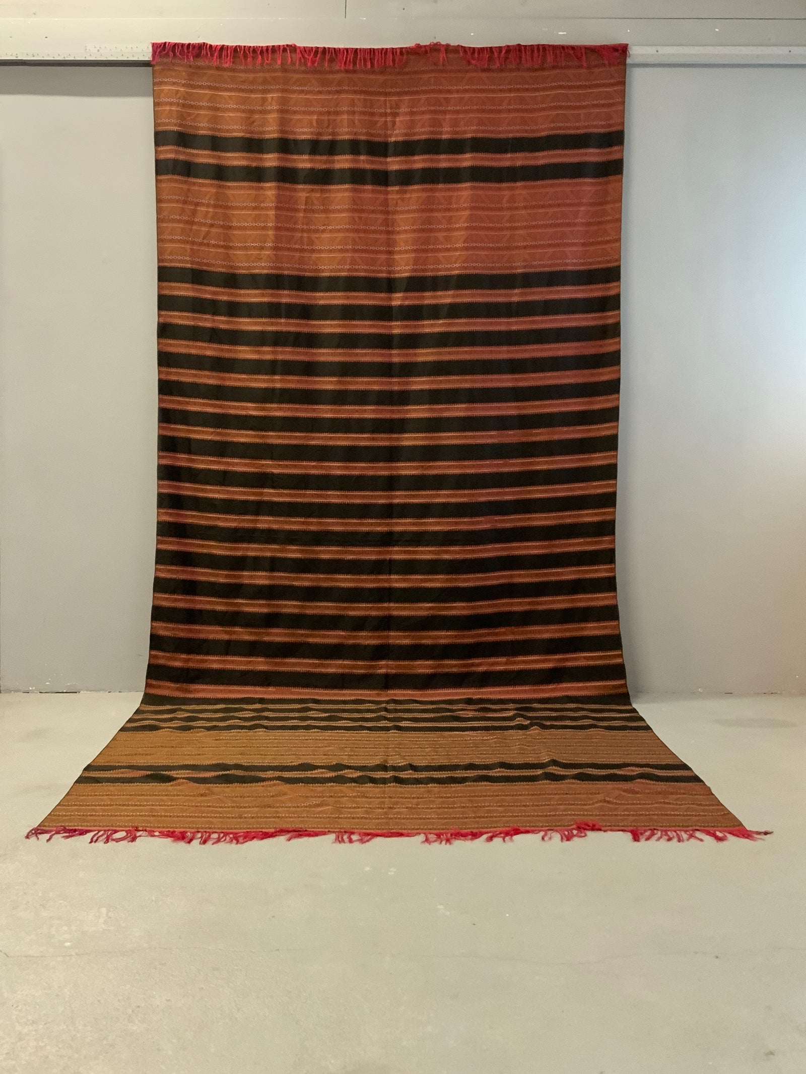 French (?) large striped jaquard cover or shawl (357 x 173cm)