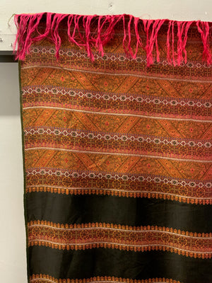 French (?) large striped jaquard cover or shawl (357 x 173cm)