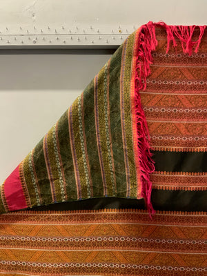French (?) large striped jaquard cover or shawl (357 x 173cm)