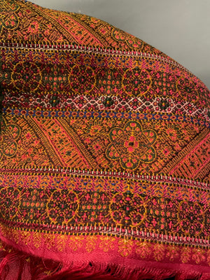 French (?) large striped jaquard cover or shawl (357 x 173cm)