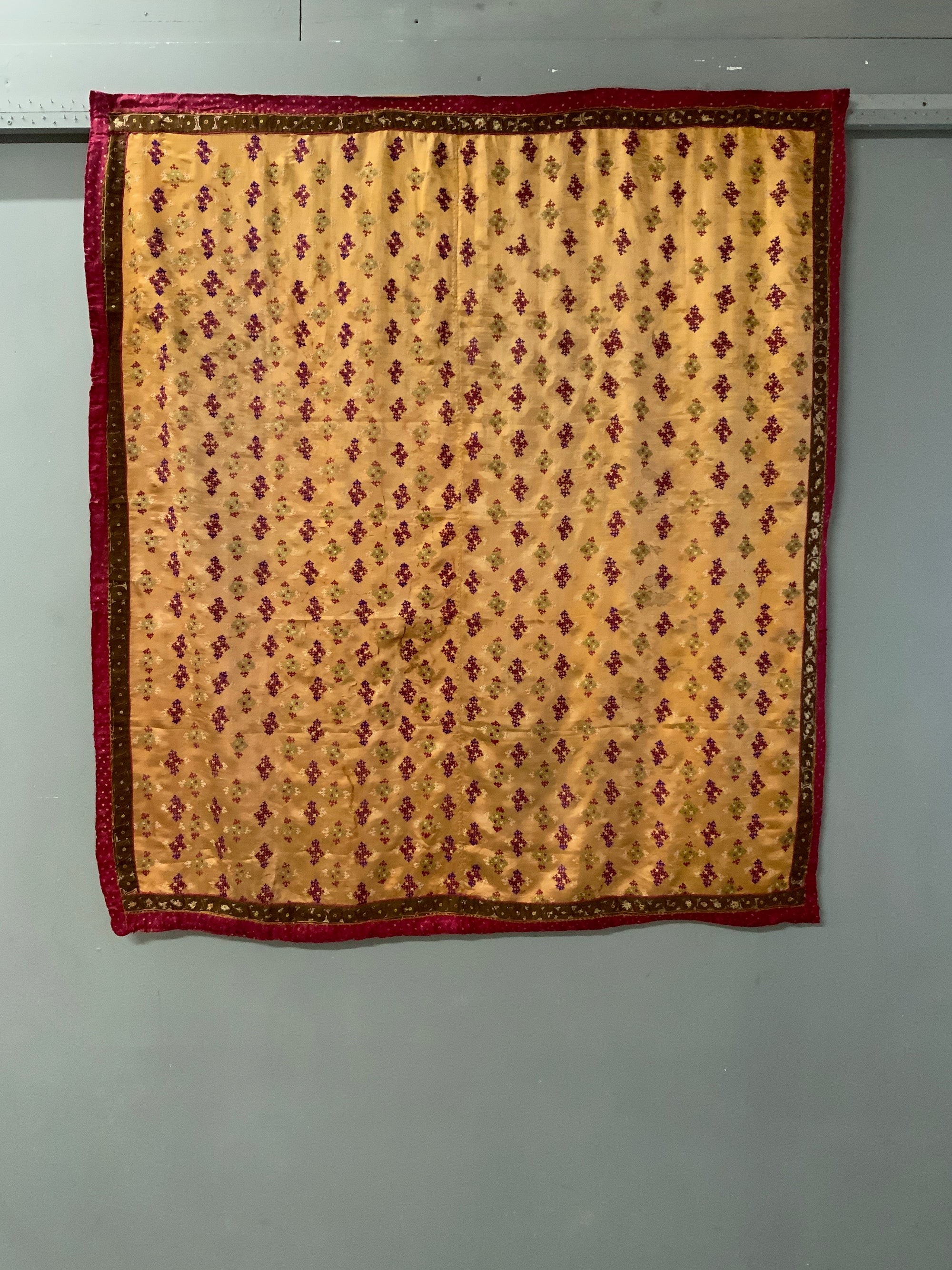 Indian Gujarat Kutchi Jain vintage silk embroidery (151 x 139cm)