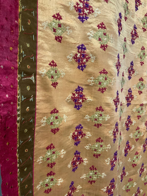 Indian Gujarat Kutchi Jain vintage silk embroidery (151 x 139cm)