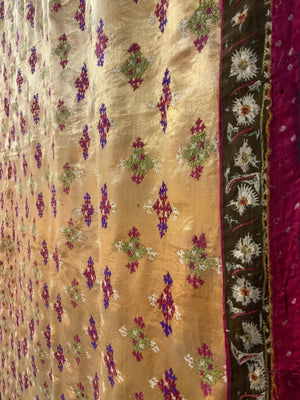 Indian Gujarat Kutchi Jain vintage silk embroidery (151 x 139cm)