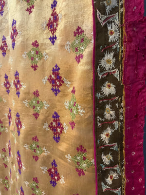Indian Gujarat Kutchi Jain vintage silk embroidery (151 x 139cm)