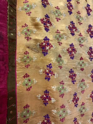 Indian Gujarat Kutchi Jain vintage silk embroidery (151 x 139cm)