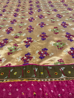 Indian Gujarat Kutchi Jain vintage silk embroidery (151 x 139cm)