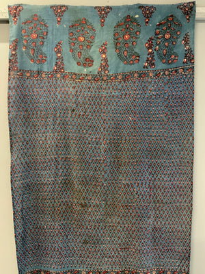 Turkish antique lightweight cotton wood block print shawl (181 x 99cm)