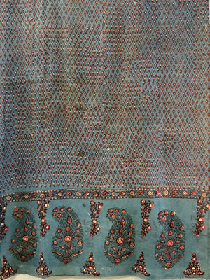 Turkish antique lightweight cotton wood block print shawl (181 x 99cm)