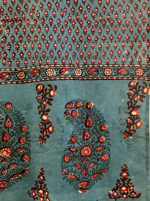 Turkish antique lightweight cotton wood block print shawl (181 x 99cm)