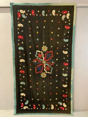 French antique wool applique (246 x 135cm)