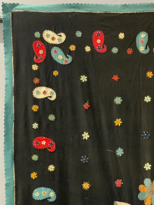 French antique wool applique (246 x 135cm)