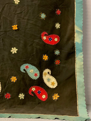 French antique wool applique (246 x 135cm)