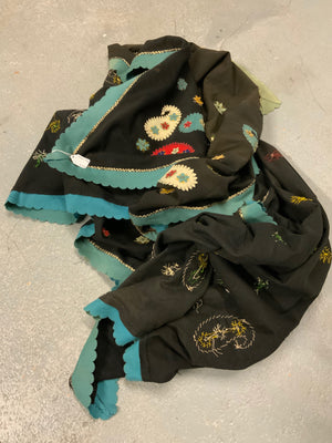 French antique wool applique (246 x 135cm)