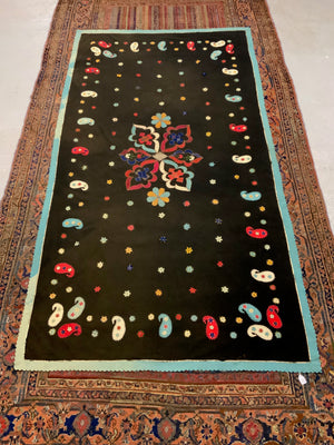 French antique wool applique (246 x 135cm)