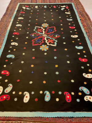 French antique wool applique (246 x 135cm)