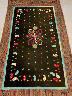 French antique wool applique (246 x 135cm)