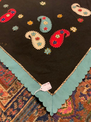 French antique wool applique (246 x 135cm)