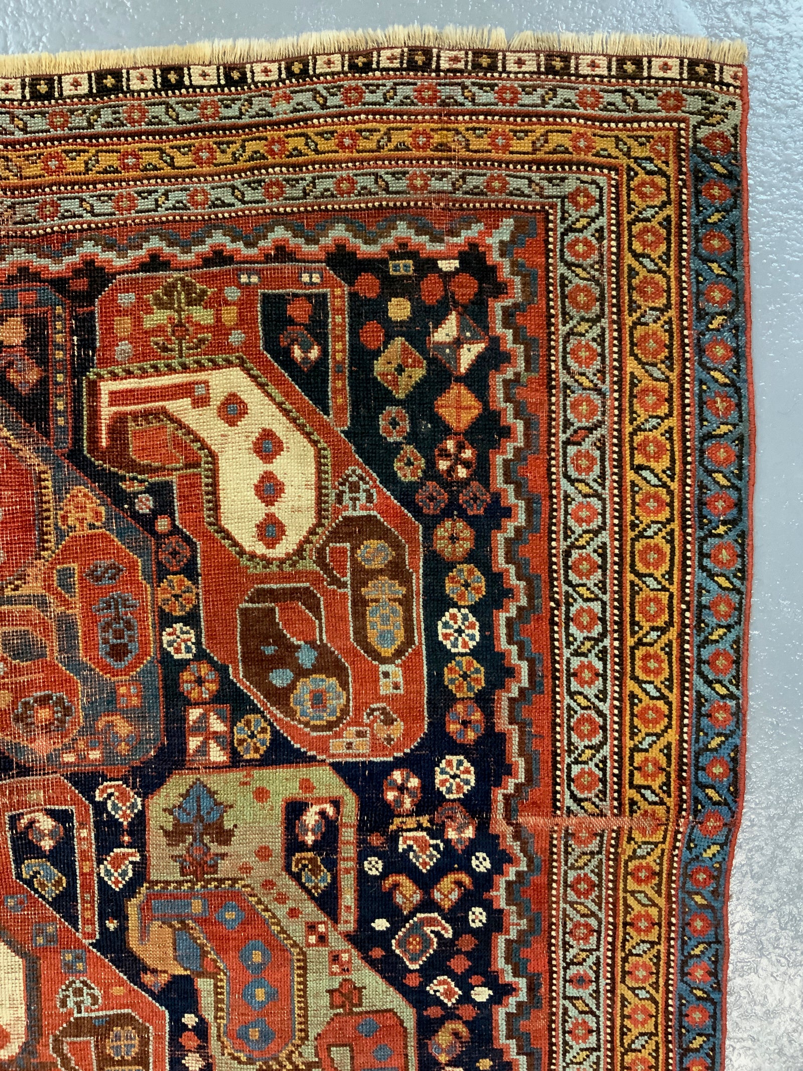 Khamseh antique rug with Mother and child boteh design (177 x 137cm)