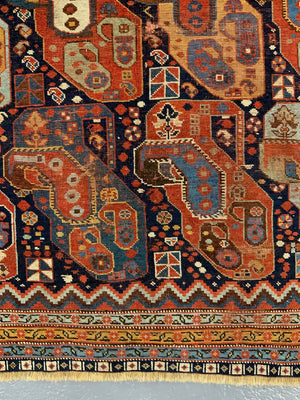 Khamseh antique rug with Mother and child boteh design (177 x 137cm)