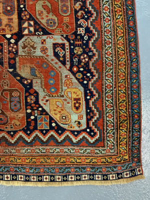 Khamseh antique rug with Mother and child boteh design (177 x 137cm)