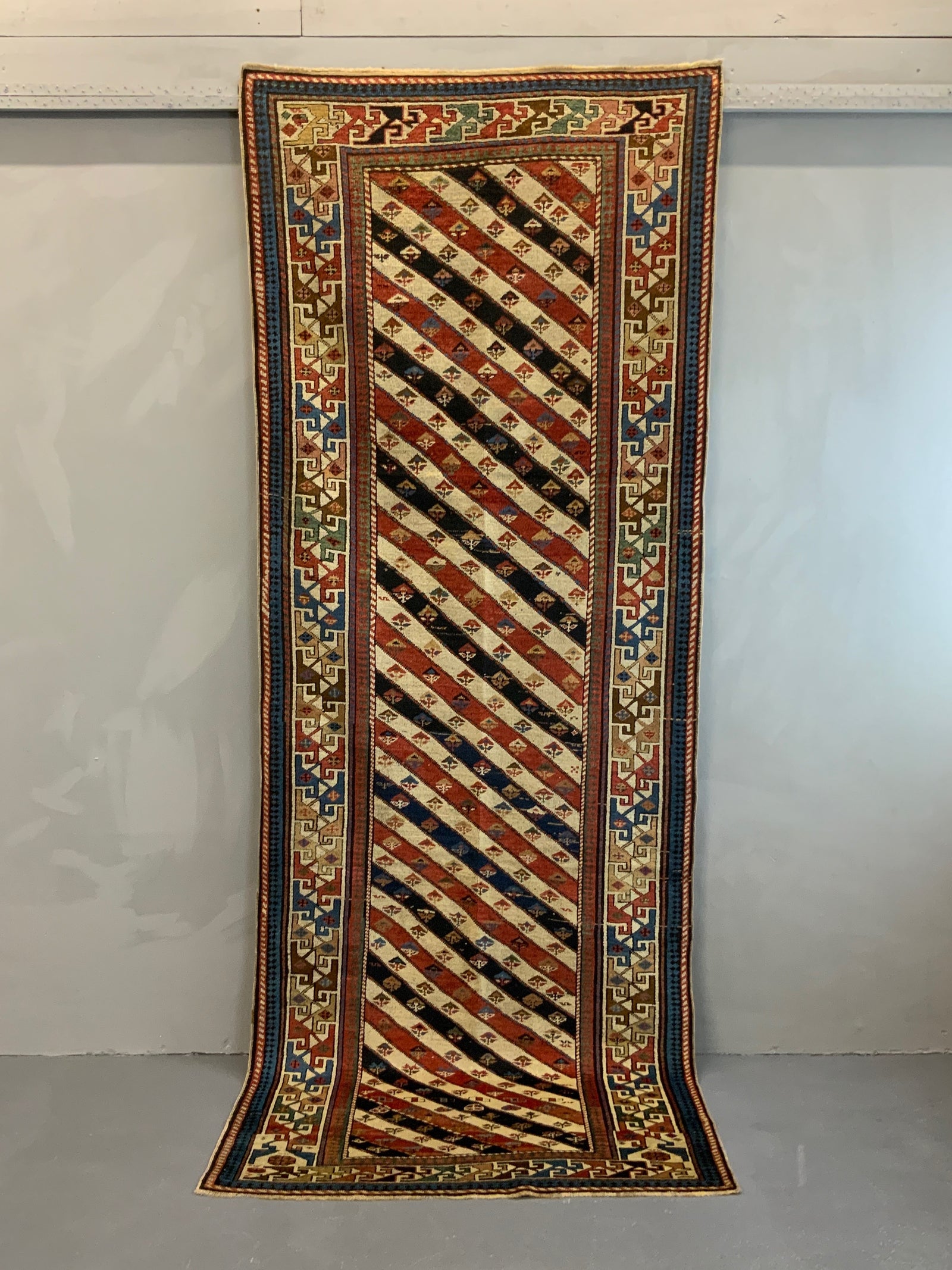 Caucasian antique fine long rug / runner (284 x 114cm)