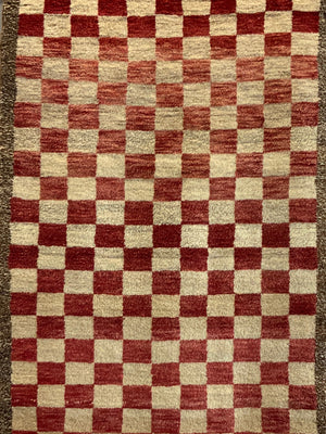 Turkish chequered tulu rug (198 x 97cm)