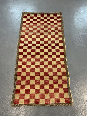 Turkish chequered tulu rug (198 x 97cm)