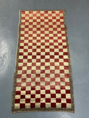 Turkish chequered tulu rug (198 x 97cm)