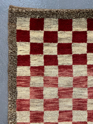 Turkish chequered tulu rug (198 x 97cm)