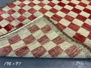 Turkish chequered tulu rug (198 x 97cm)
