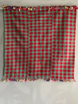 Turkish chequered wool flatweave lightweight cover / throw (114 x 114cm)